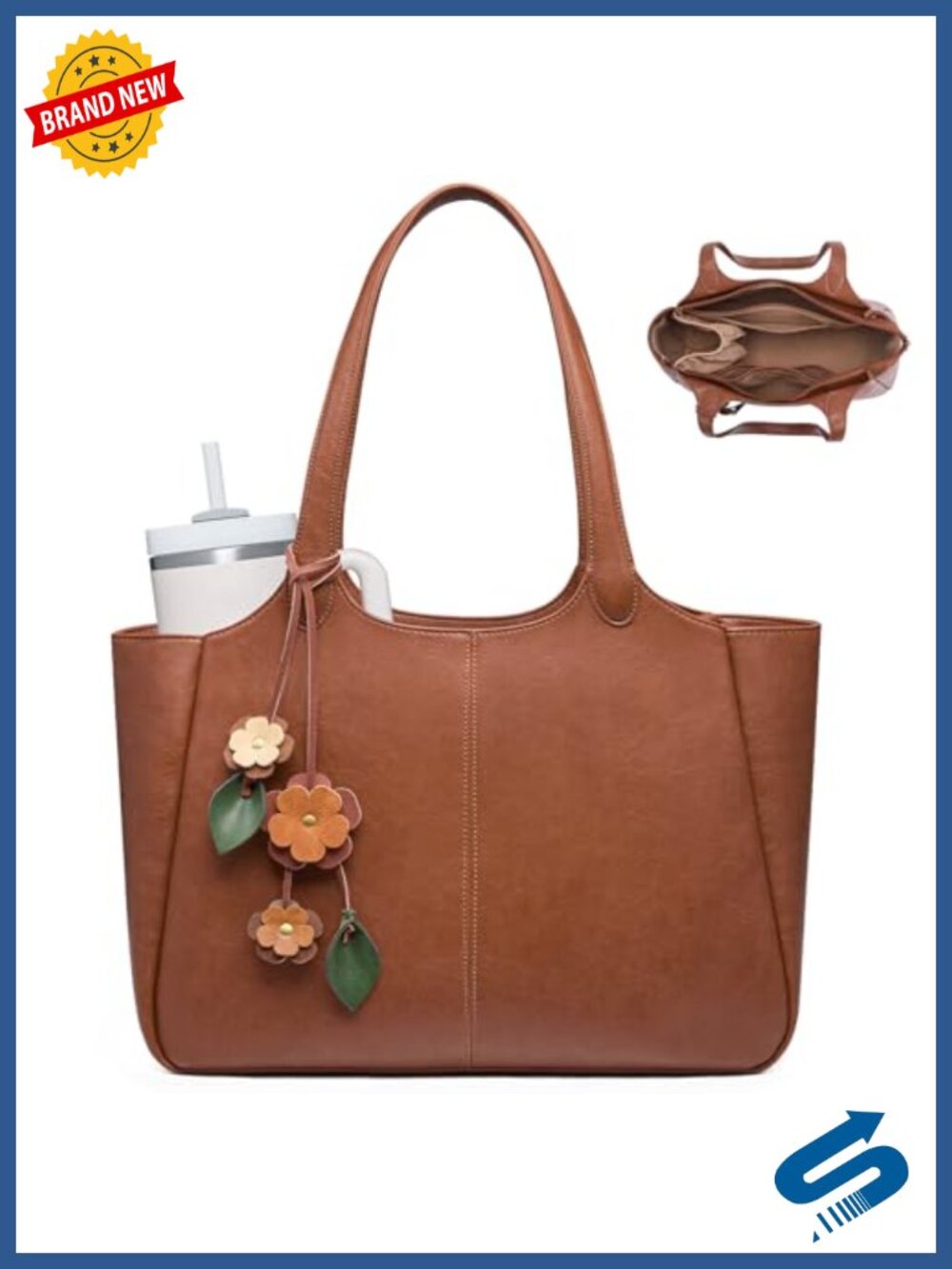 Vegan Leather Tote Bag Work Shoulder Bag with 40oz Cup Holder